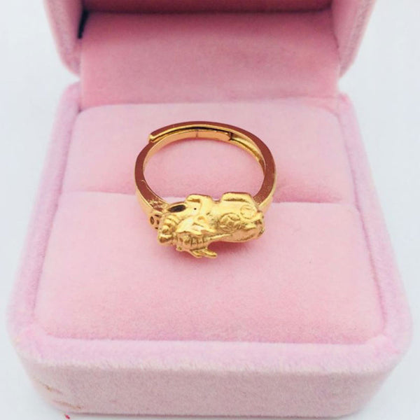 Feng Shui 24K Gold Placed Sand Gold Pixiu Ring,  Super Energy Money Magnet