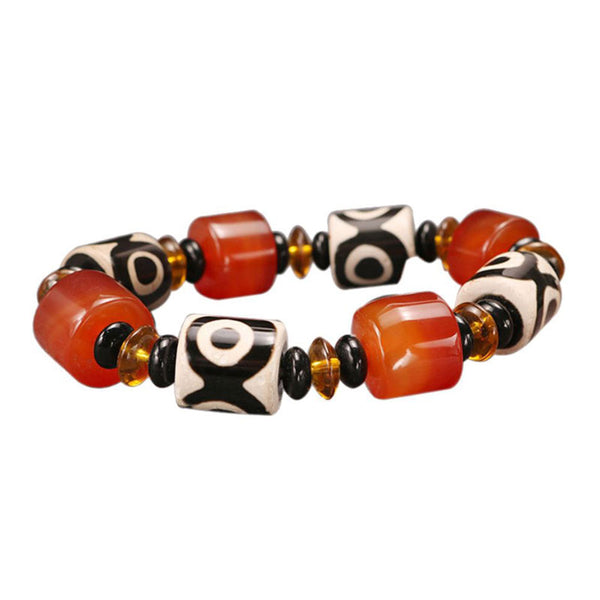 Tibetan/Himalayan Black and White Three Eyed Dzi Agate Bead For Wealth Enhancement and Rosary Red Agate Buddha Bracelet