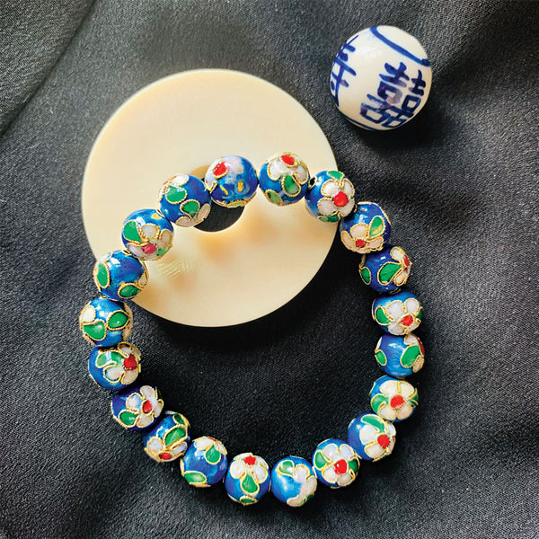 Cloisonne Ethnic Style, Cloisonné Enamel Filigree Bead Bracelet (in Blue and Green)