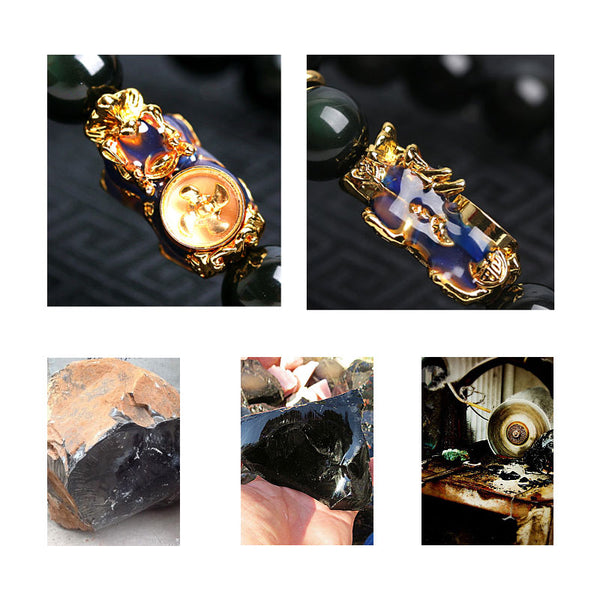 Feng Shui Bracelet Pixiu Obsidian Gold Plated Enhance Wealth Bracelet For Men and Women