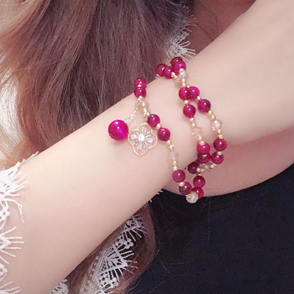Feng Shui Natural Tiger Eye Stone, Lucky Flower/Love and Relationship Fox Bracelet