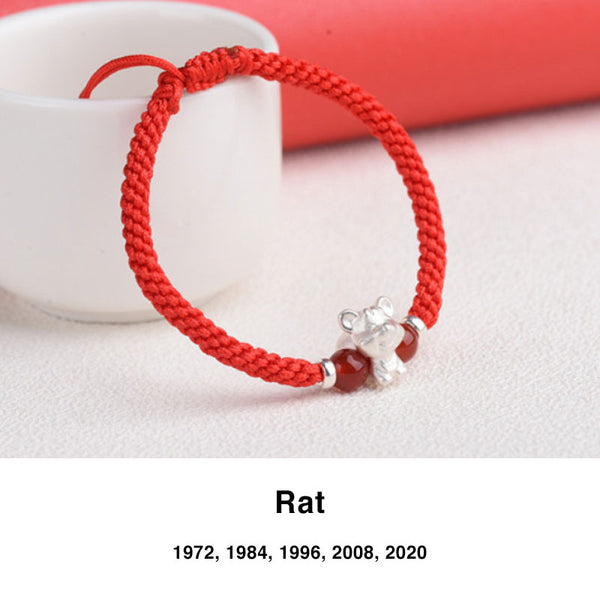999 Silver Zodiac Red String Bracelet