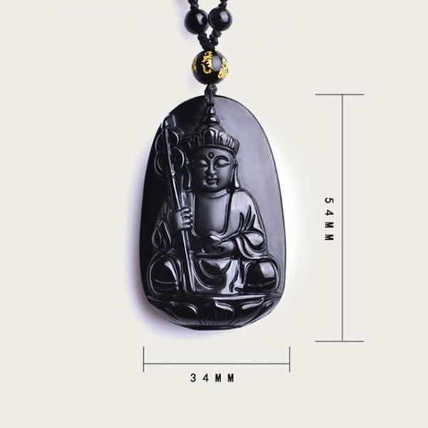 Natural Obsidian Jizo Buddha Pendant
