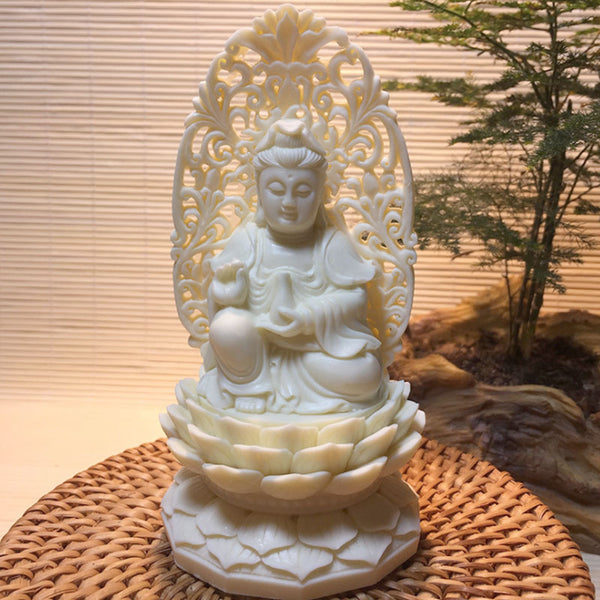 Hollow Carving-Quan Yin Sitting on Lotus Statue