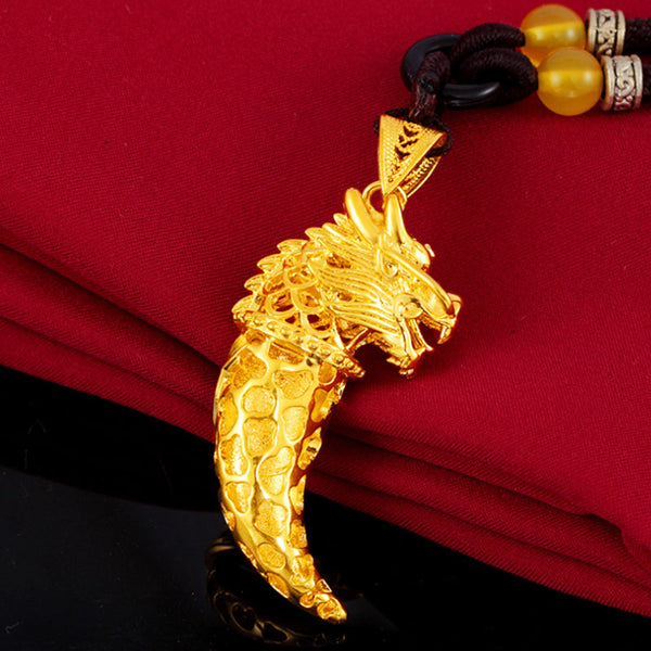 24K Sand Gold Wolf Tooth Pendant For Men