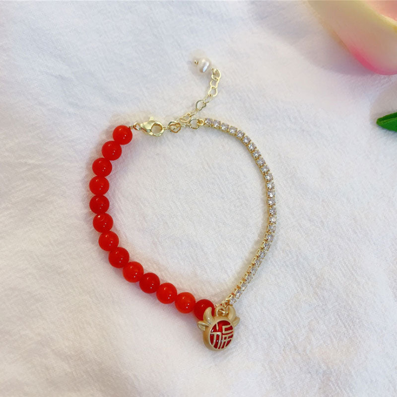 Feng Shui 2021 Red Garnet Ox Natal Year Aupicious Bracelet