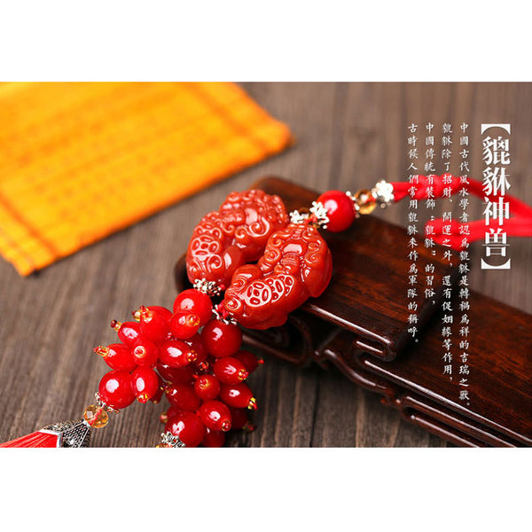 Natural Red Agate Double Pixiu Protection Car Pendant, Money Magnet, The Best Car Decor