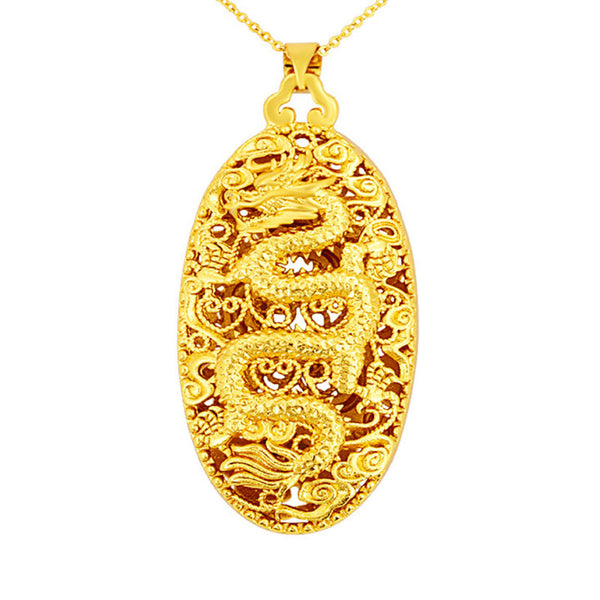 Feng Shui Auspicious 24K Gold Plated hollow dragon pendant