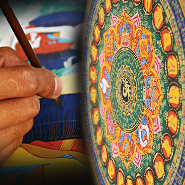 Tibetan Traditional Art, Hand Drawn Six-Character Mantra Thangka Size 50cmx50cm