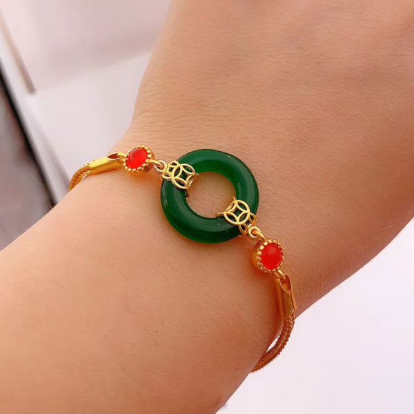24k Gold Feng Shui Jade Peace Buckle Amulet Bracelet