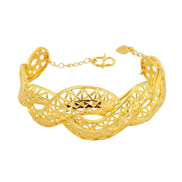 Auspicious 24K Gold Plated Hollow Twist Bracelet for Women