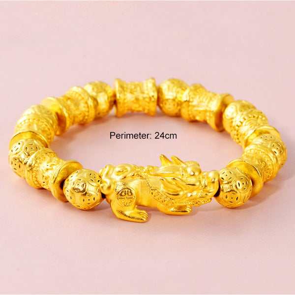 Feng Shui Auspicious 24K Gold Plated Super Energy Pixiu Bracelet for Men and Women, Money Magnet, Vert Stunning!