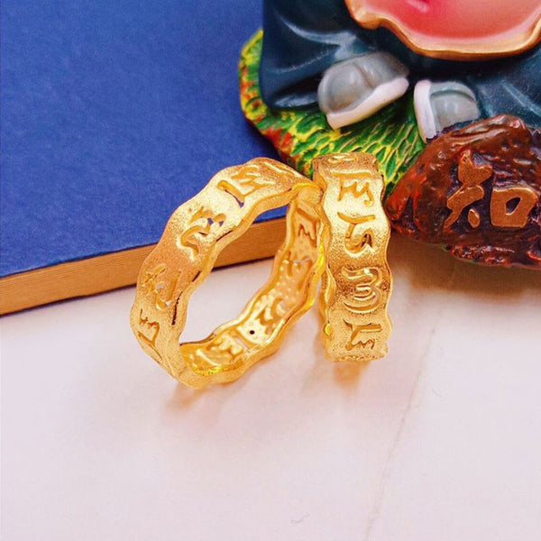 Feng Shui Premium Quality 999 Real Gold Six-Character Mantra Healing/Protecting Amulet Ring