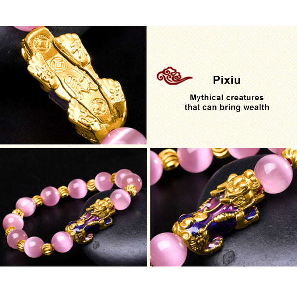 24k Gold Plated Thermochromic Pixiu Opal (White/Pink/Yellow/Red/Blue) Bracelet