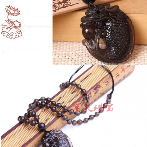 Natural Ice Color Obsidian Chiwen Pendant Neclace For Men and Women