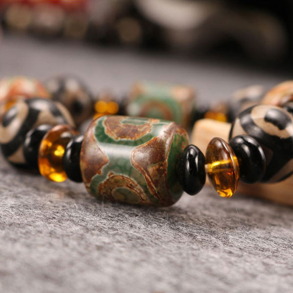 Tibetan/Himalayan Sky Eye, Three Eyed Agate Round Dzi Beads-8 Beads, Money Magnet  Bracelet