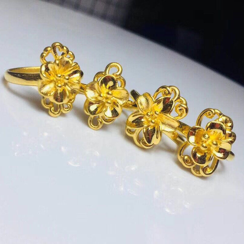 Exquisite Workmanship 999 Real Gold Peony Flower Ring for Woman