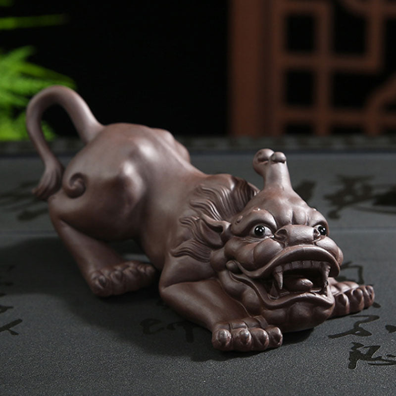 Handmade Puple Clay Wealth Pixiu Feng Shui Decoration, 4 Styles