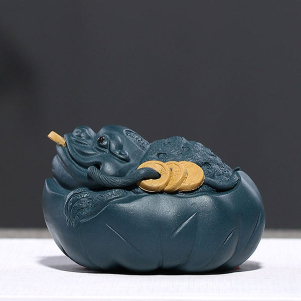Purple Clay Golden Money Frog and Lotus Leaf Decoration