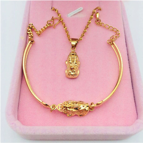 24K Gold Plated Pixiu Three-piece Set Feng Shui Jewelry