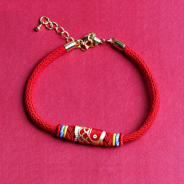 New Zodiac Year Lucky Carp Hand-Woven String Couple Bracelet (Black String/Red String)