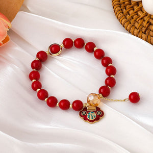 2021 Ox Year Garnet Beads Feng Shui Bracelet with a Cute Little Pendant