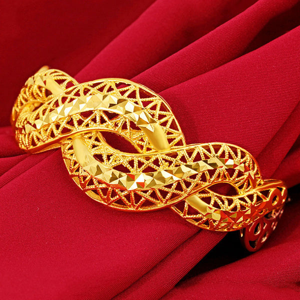 Auspicious 24K Gold Plated Hollow Twist Bracelet for Women