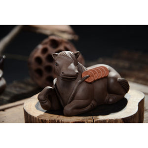 Purple Clay (Yixing Zisha) Golden Toad, Wealth Horse - Enhance Wealth and Career Luck, Lucky Pixiu - Enhance Wealth and Career Luck,  General Turtle - Enhance Health and Energy Home Decoration