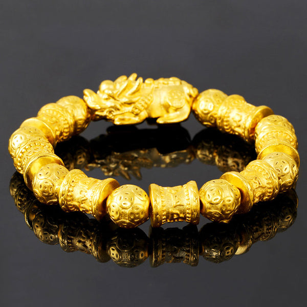 Feng Shui Auspicious 24K Gold Plated Super Energy Pixiu Bracelet for Men and Women, Money Magnet, Vert Stunning!