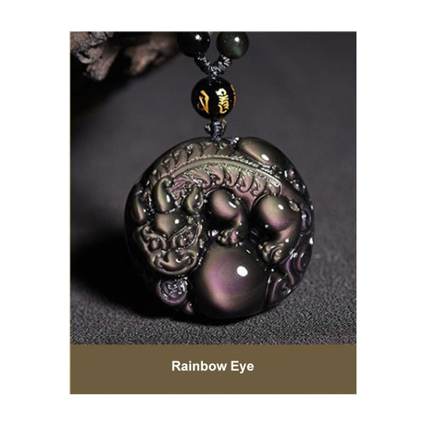 Natural Obsidian/Rainbow Obsidian Pixiu Pendant for Men and Women