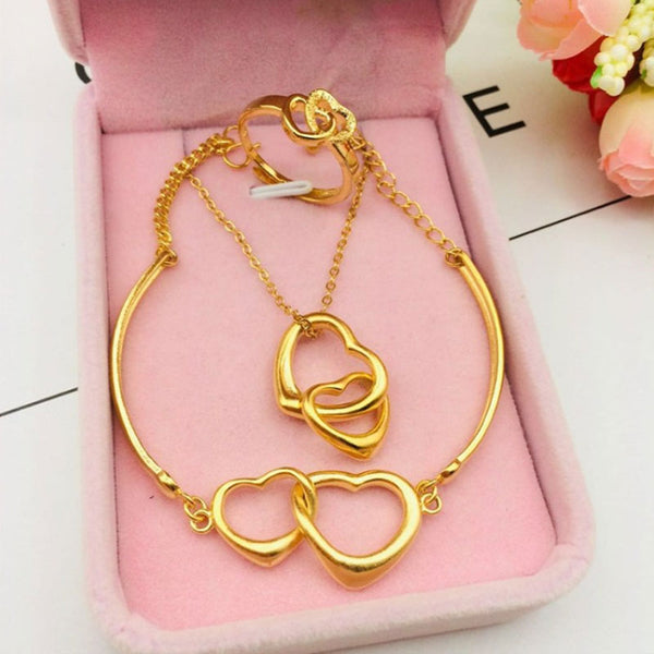 Lovely Gold Plated Heart Three-piece Set Jewelry