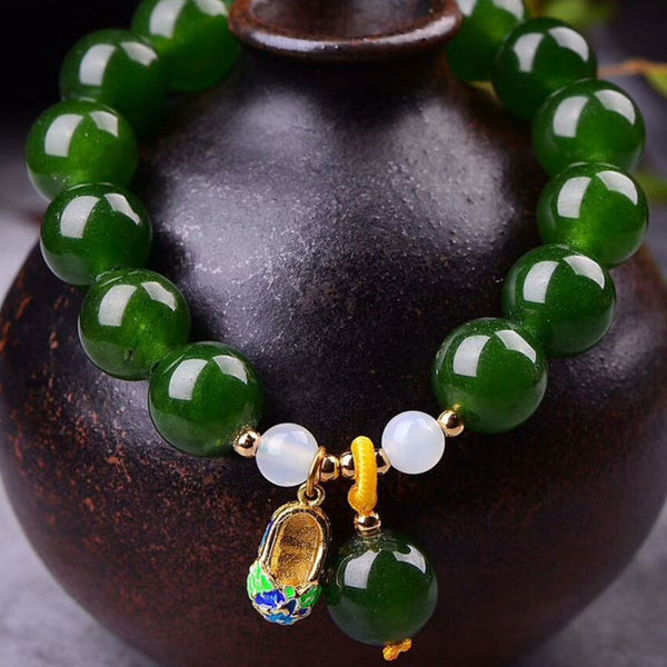 Feng Shui Aupicious Hetian Jade Chalcedony Bracelet with Cloisonne Agate Bracelet