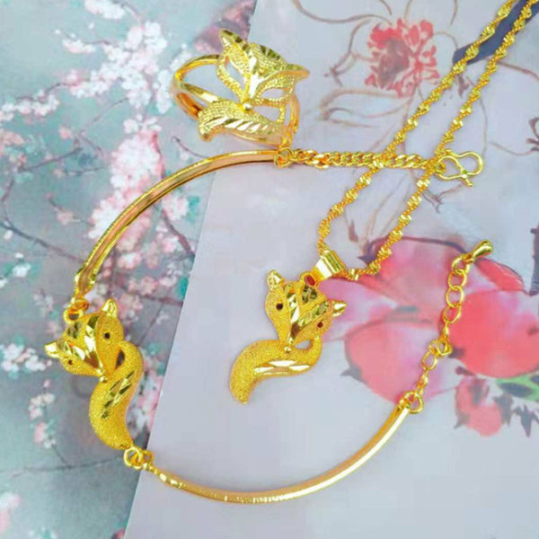 Feng Shui Gold Plated Fox Three-piece Set Jewelry
