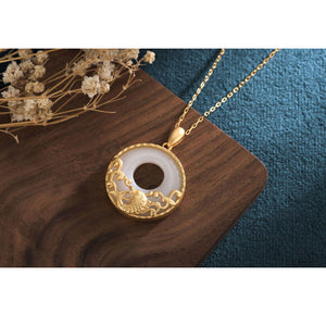 Feng Shui Auspicious Gold Lucky Buckle Inlaid Jade Pendant