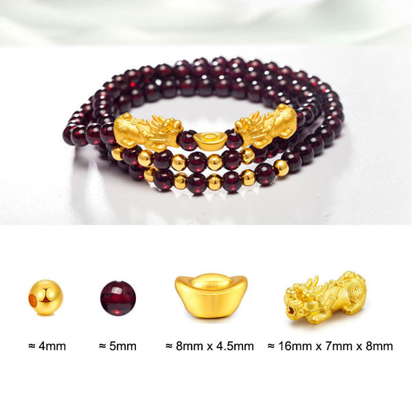 Sand Gold Pixiu Garnet Bracelet For Women