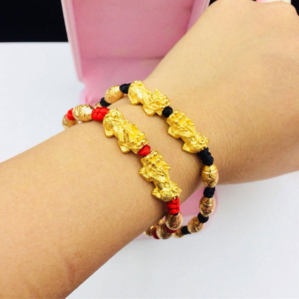 Feng Shui Gold Plated Pixiu Olive Beads Bracelet Couple Set
