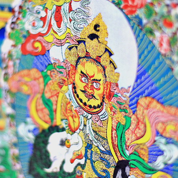 Tibetan Buddhist Art, Brocade Craft Tibetan Thangka-Yellow Jambhala/God of Wealth