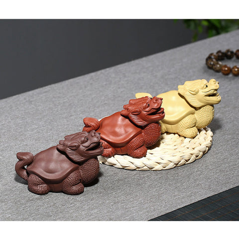 Handmade Purple Clay Dragon Turtle Feng Shui Decoration