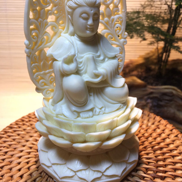 Hollow Carving-Quan Yin Sitting on Lotus Statue