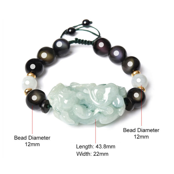 Ice Jade Ruyi Pixiu Bracelet with Rainbow Eye Obsidian Beads For Men and Women