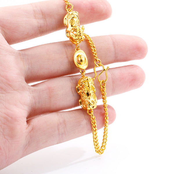 Feng Shui Super Energy 24K Gold Plated Pixiu Ingot Bracelet, Money Magnet