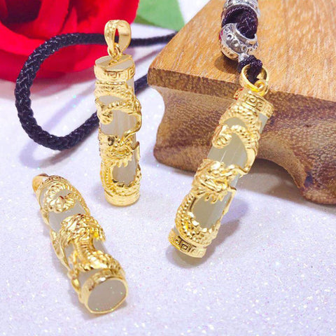 Feng Shui 999 Real Gold Dragon Inlaid Real Premium Quality Hetian Jade Amulet Pendant