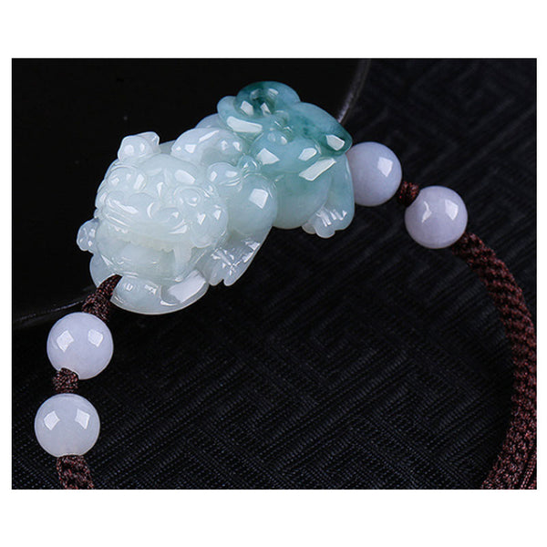 Feng Shui Natural and Authentic Ice Jace with Blue Pattern Pixiu Bracelet for Men and Women