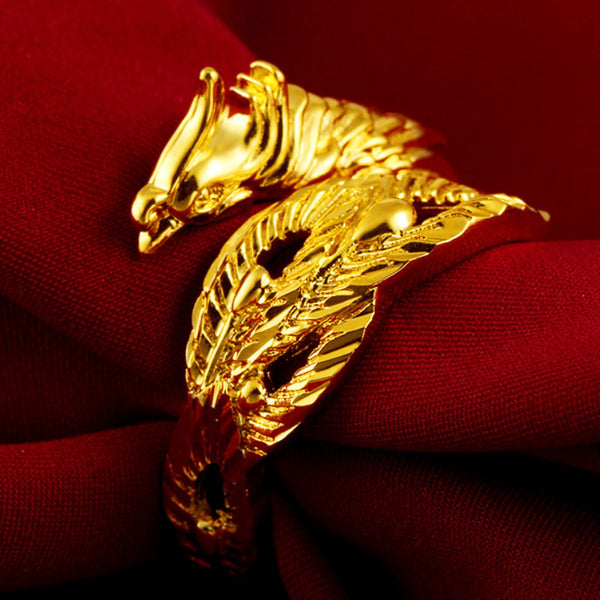 Auspicious 24K Gold Plated Dragon and Phoenix Couple Rings