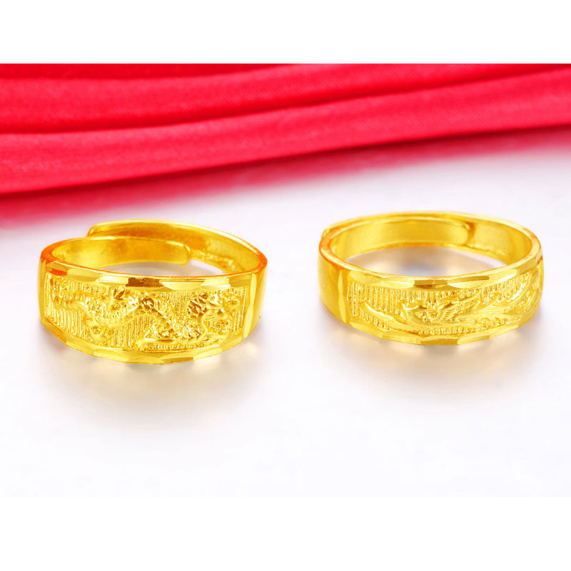 Feng Shui Gold Plated Auspicious Dragon and Phoenix Couple Ring