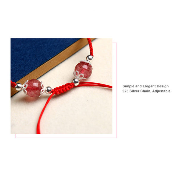 Natural Pink Crystal Pixiu/Cat Paw Bracelet with Red Hand-Woven String