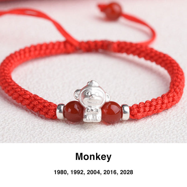 999 Silver Zodiac Red String Bracelet