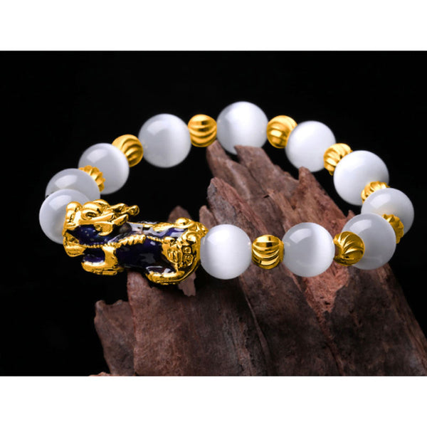 24k Gold Plated Thermochromic Pixiu Opal (White/Pink/Yellow/Red/Blue) Bracelet