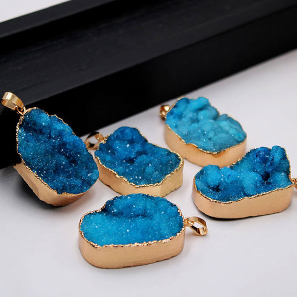 Energy Protection Non-treated Natural Blue Crystal Agate Rough Stone Pendant