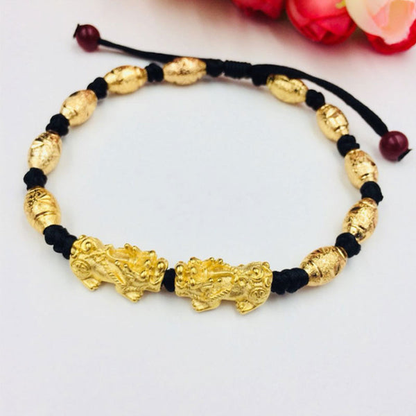 Feng Shui Gold Plated Pixiu Olive Beads Bracelet Couple Set